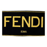 Fendi Roma Knitted Wool Cashmere Black Yellow Logo Scarf