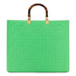 Fendi Sunshine Medium Plexi FF Embossed Leather Tote Edamame Green