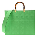 Fendi Sunshine Medium FF Embossed Leather Tote Edamame Green