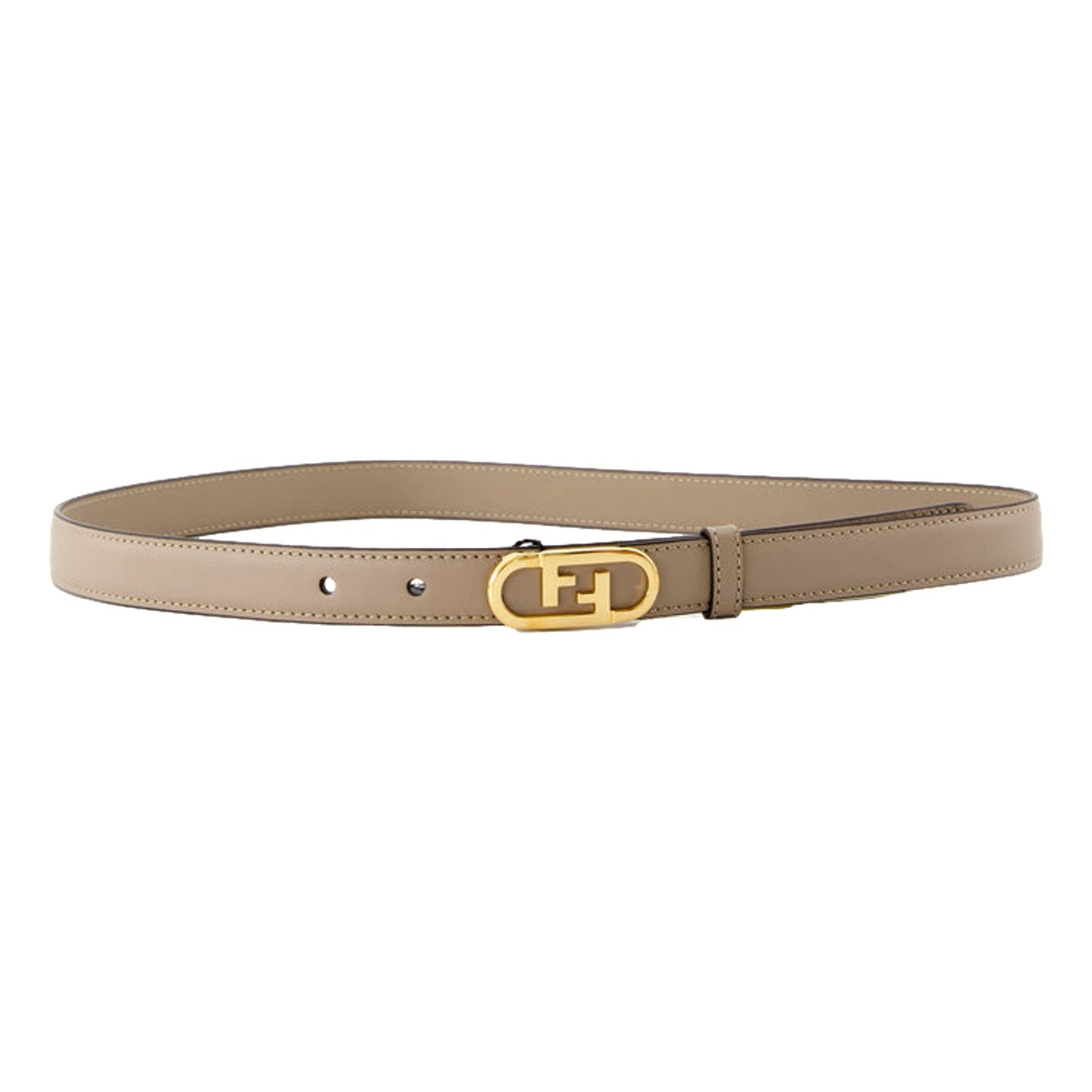 Fendi O’Lock Skinny Leather Belt Tortora Gray Gold Buckle Women’s Size 90
