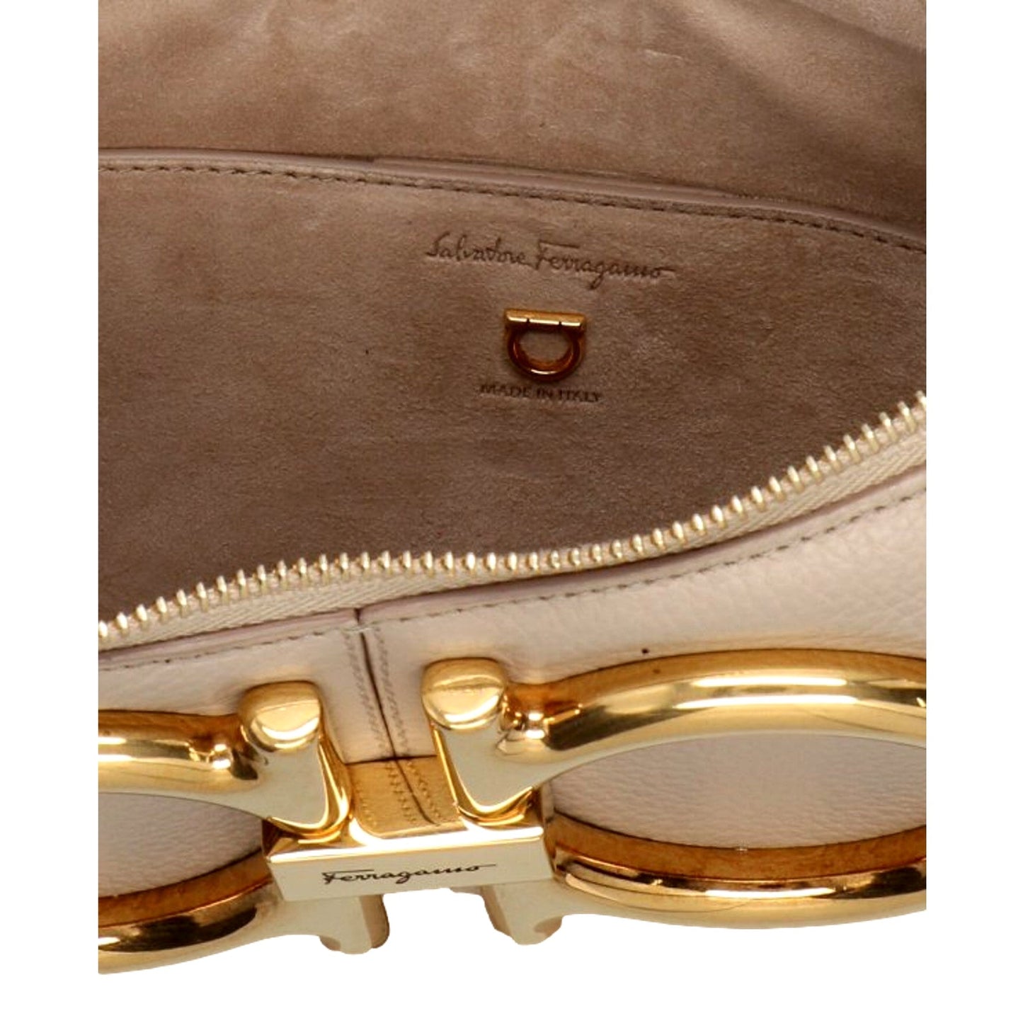 Ferragamo Gancio Beige Calfskin Daino Maxi Hobo Shoulder Bag