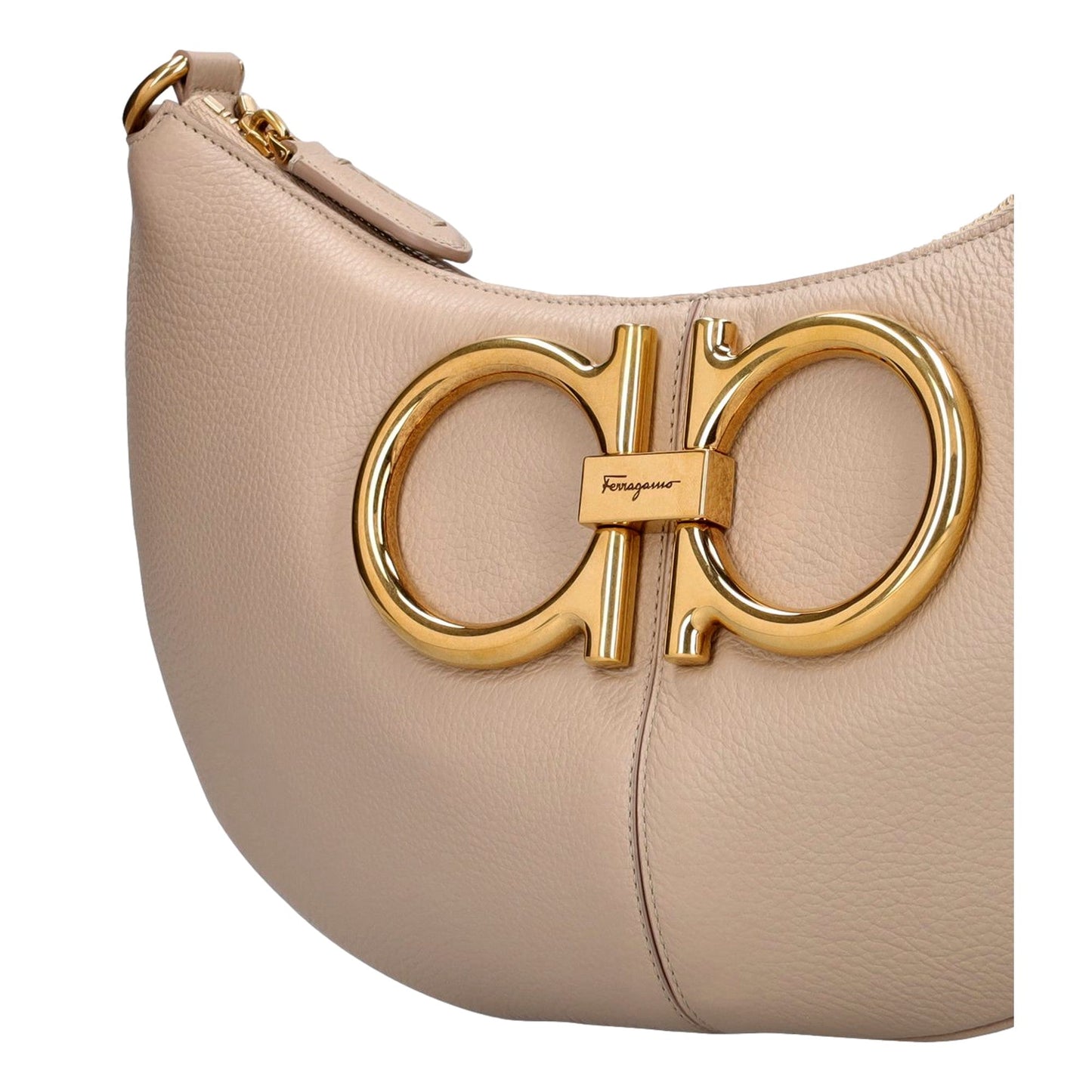 Ferragamo Gancio Beige Calfskin Daino Maxi Hobo Shoulder Bag