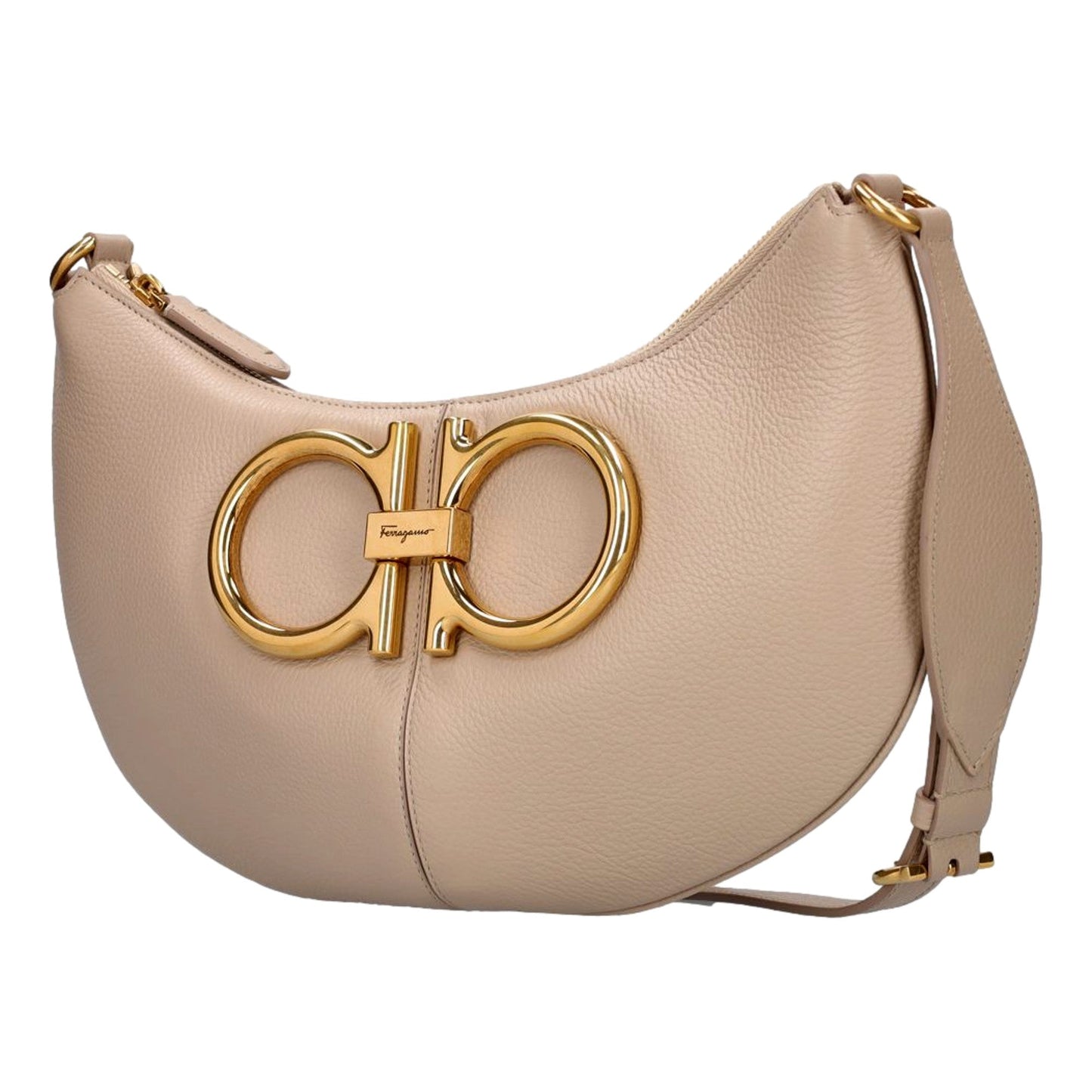 Ferragamo Gancio Beige Calfskin Daino Maxi Hobo Shoulder Bag