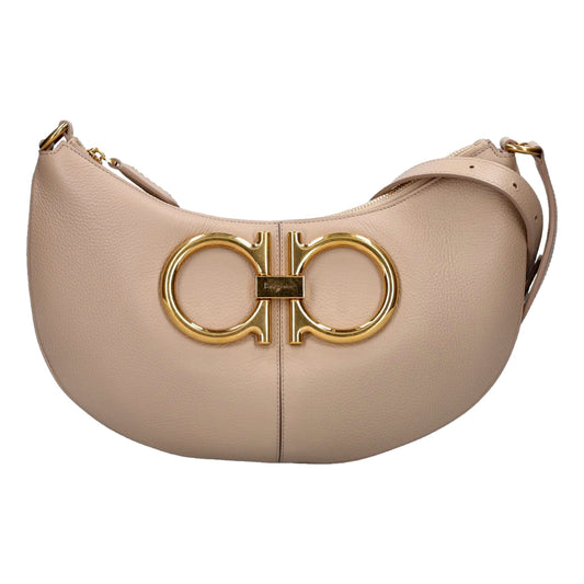 Ferragamo Gancio Beige Calfskin Daino Maxi Hobo Shoulder Bag