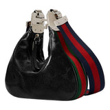 Gucci Attache Web Stripe Small Shoulder Bag Black Leather