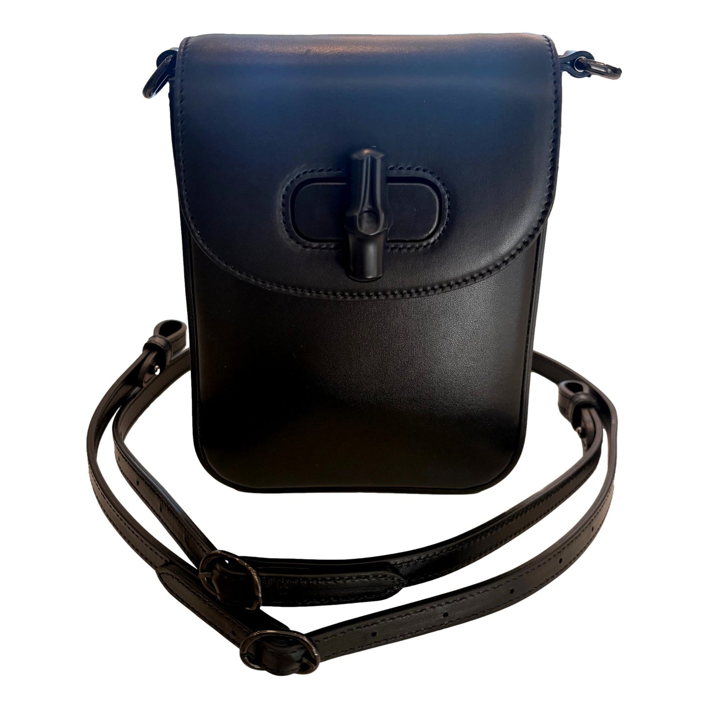Gucci Bamboo 1947 Mini Handbag Top Handle Bag in Black Leather
