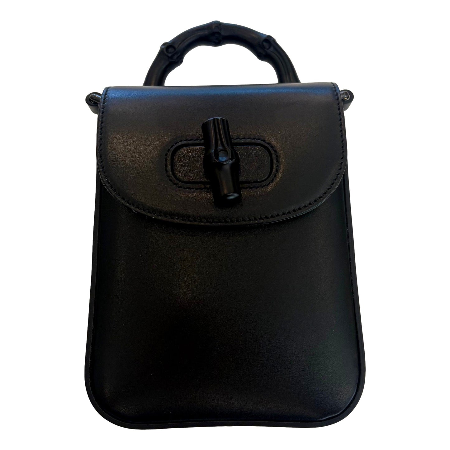 Gucci Bamboo 1947 Mini Black Leather Top Handle Crossbody Bag