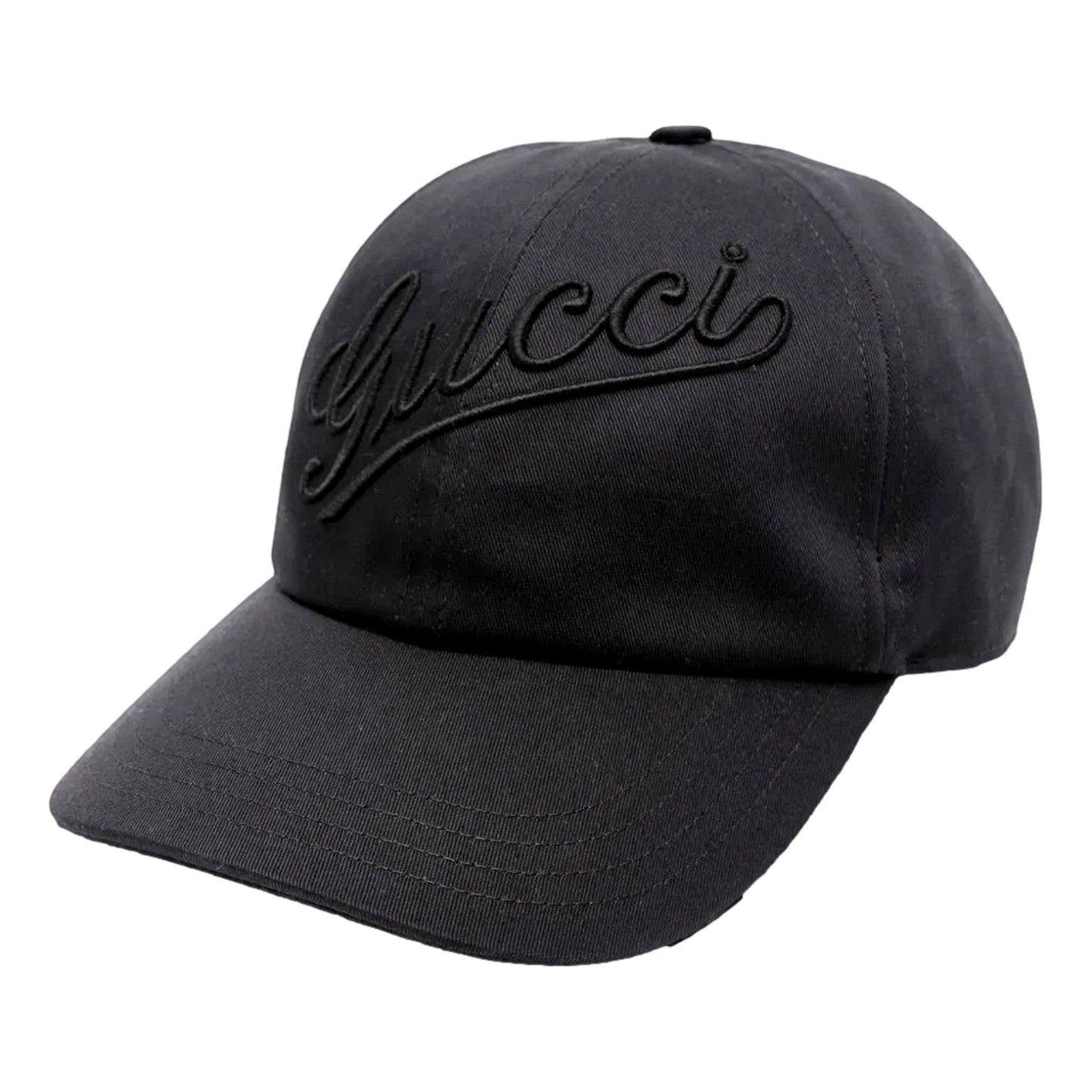 Gucci Black Embroidered Logo Cotton Baseball Cap Large