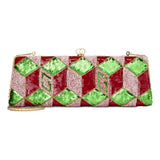 Gucci Broadway Sequin Crystal Embellished Chain Clutch Shoulder Bag Red Green Pink
