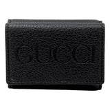 Gucci Black Pebbled Leather Tri Fold Wallet Coin Pouch Gold Hardware