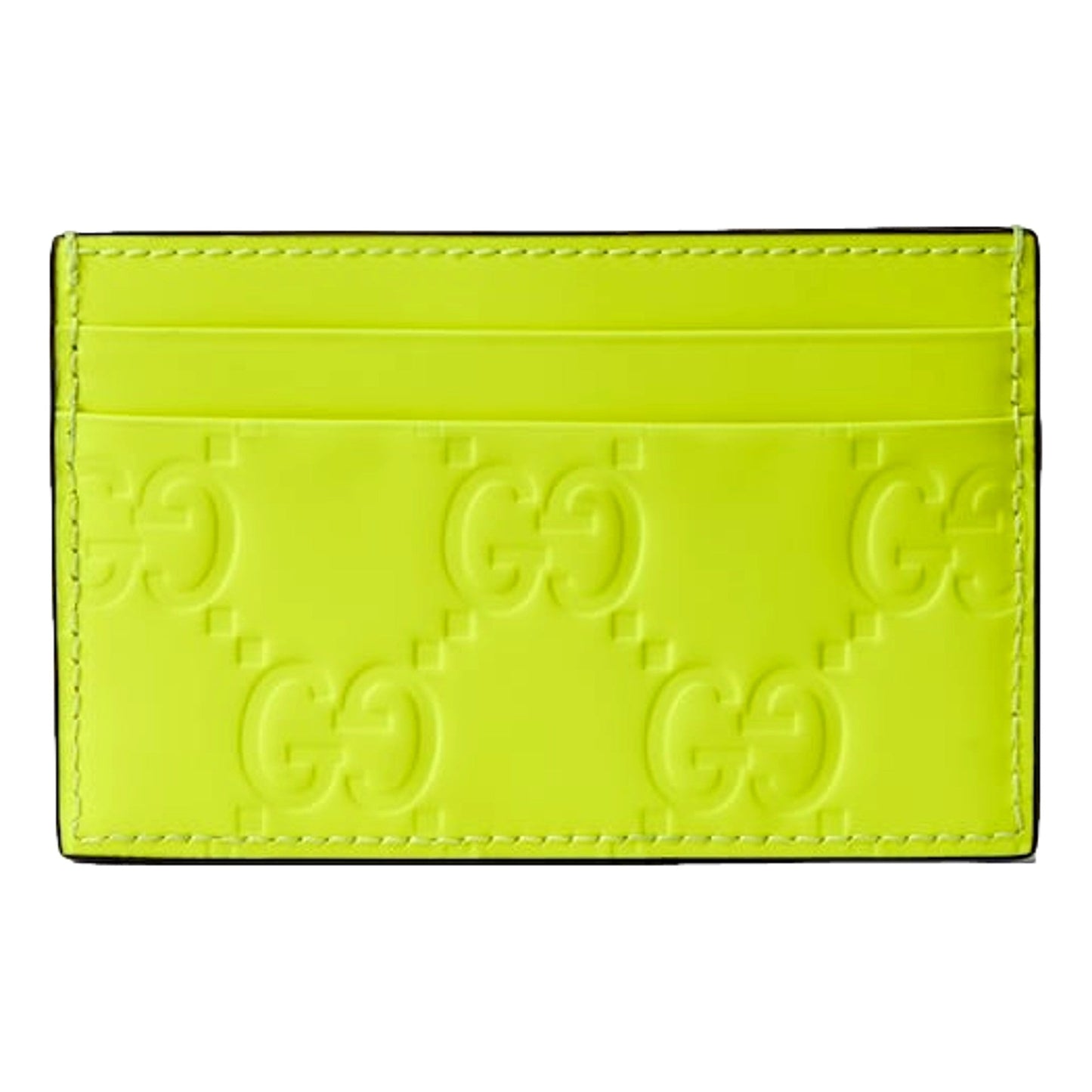 Gucci GG Rubber Effect Neon Yellow Guccissima Leather Card Case Wallet