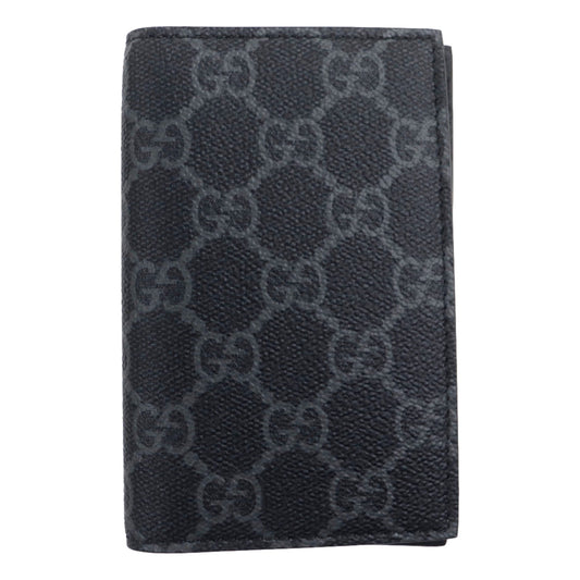 Gucci GG Emblem Black Leather and Canvas Vertical Bifold Wallet