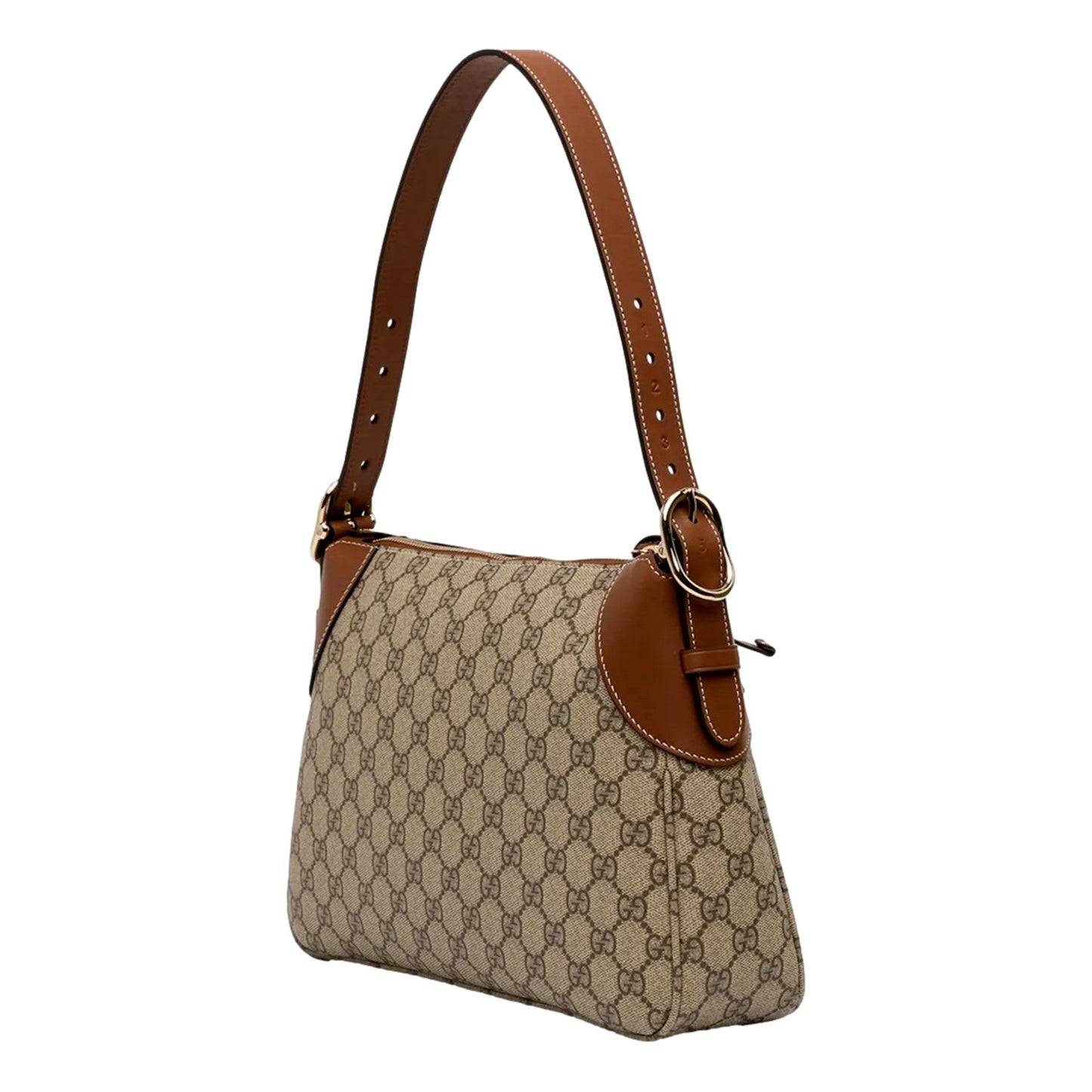 Gucci GG Emblem Supreme Canvas Medium Leather Shoulder Bag Brown Beige