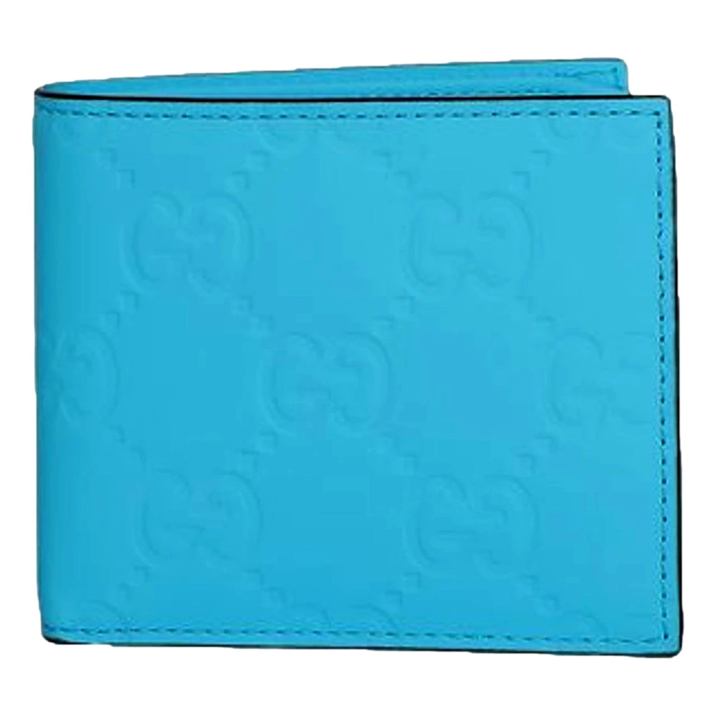 Gucci GG Embossed Leather Bifold Wallet in Neon Blue Rubber Effect Finish
