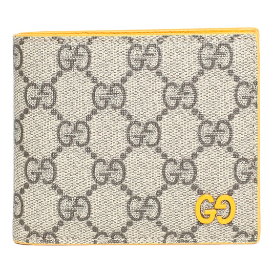 Gucci GG Supreme Bifold Wallet Beige Canvas Yellow Leather Trim