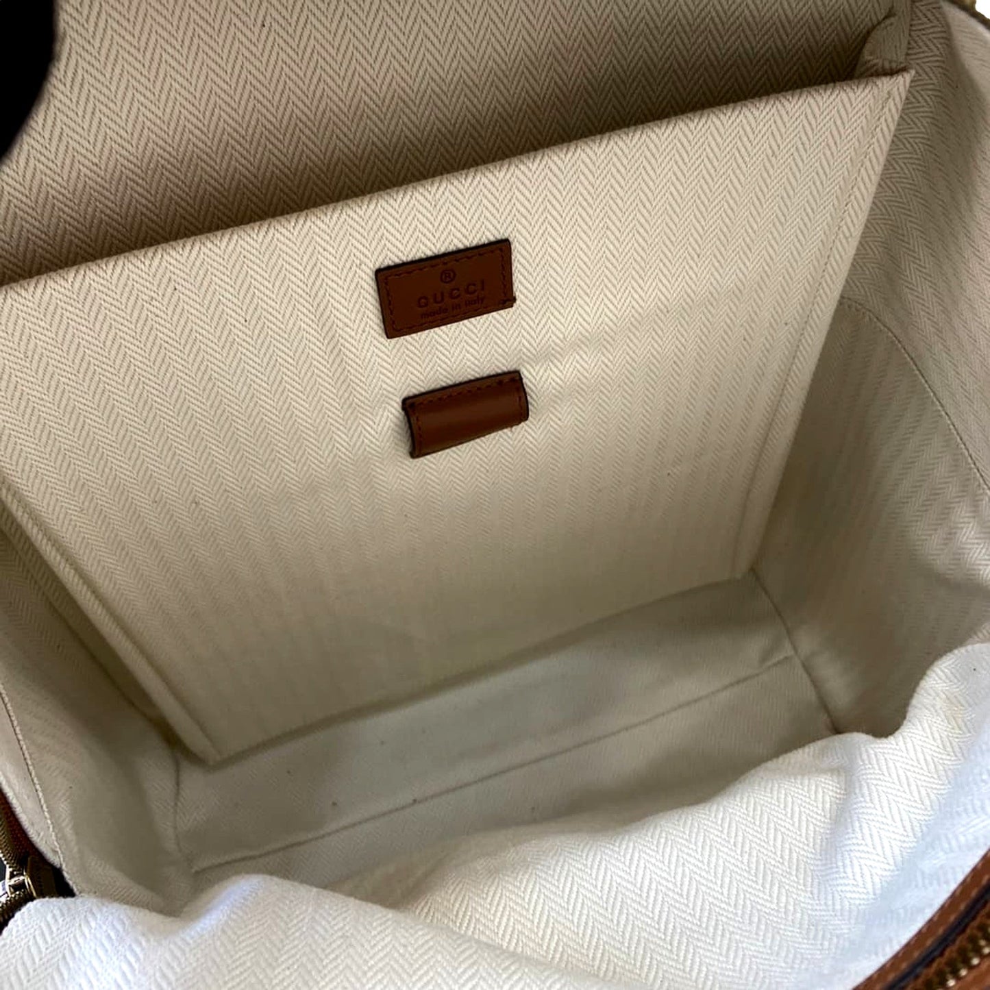 Gucci GG Supreme Canvas Leather Trim Brown Medium Backpack