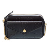 Gucci Gilbert Black Guccissima Leather Double Zip Camera Crossbody Bag Gold Chain