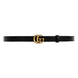 Gucci Gold GG Marmont Thin Black Leather Belt