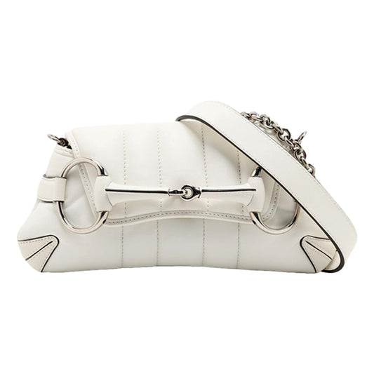Gucci Horsebit Vertical Quilted Leather Small Chain Shoulder Bag White