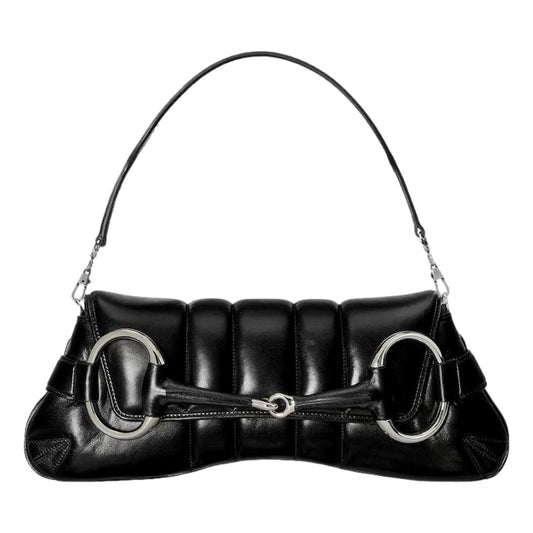 Gucci Horsebit Vertical Quilted Leather Medium Chain Shoulder Bag Black