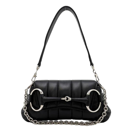 Gucci Horsebit Vertical Quilted Leather Small Chain Shoulder Bag Black