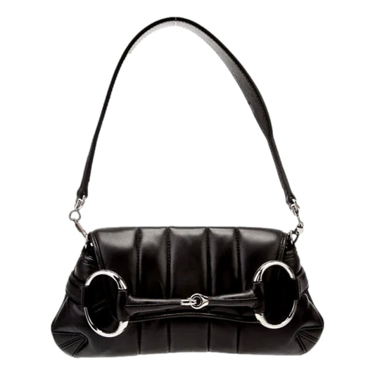 Gucci Horsebit Vertical Quilted Leather Small Chain Shoulder Bag Black