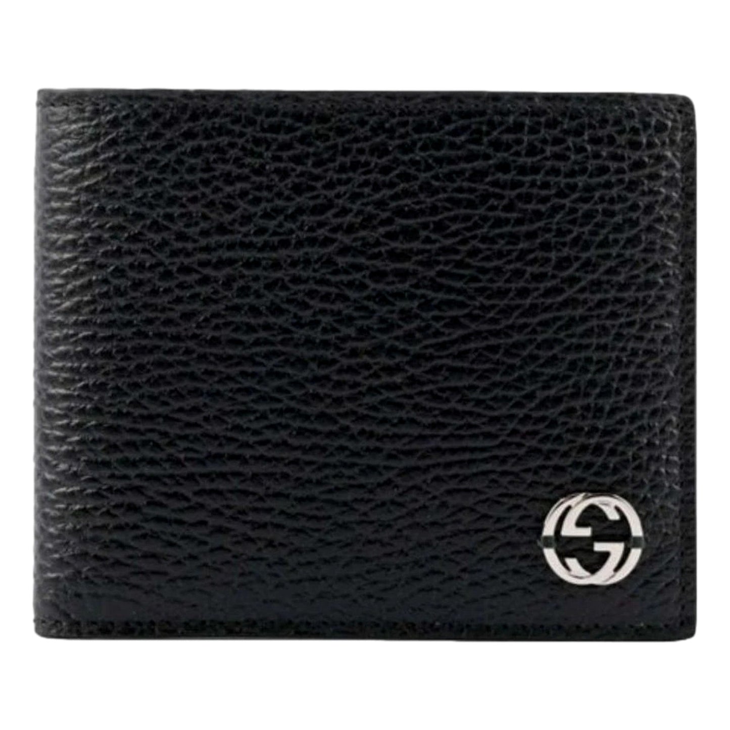 Gucci Interlocking GG Silver Black Leather Bifold Wallet