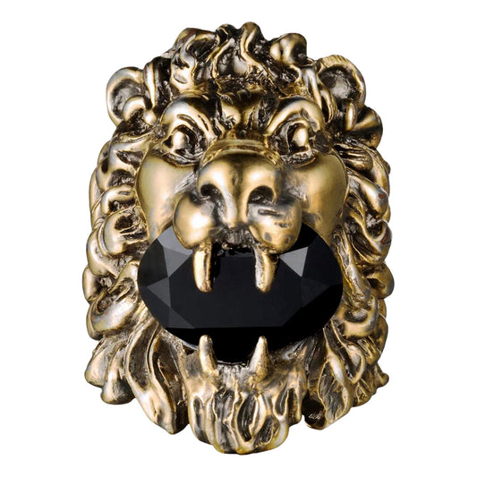 Gucci Lion Head King Ring With Crystal Aged Gold and Black 10