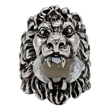 Gucci Lion Head Motif Silver Ring Crystal Size 10