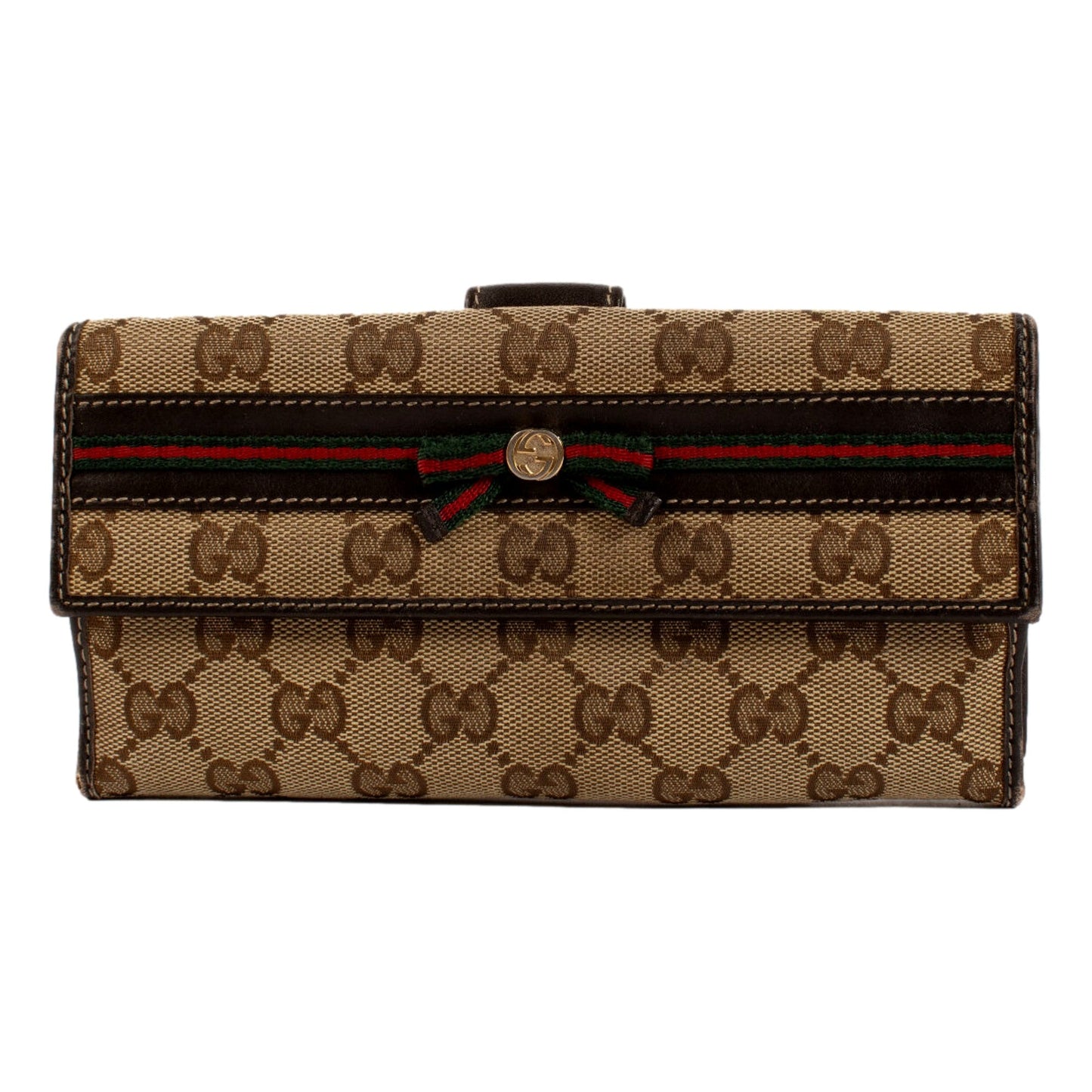 Gucci Mayfair Long Wallet in GG Canvas with Web Stripe Bow Detail