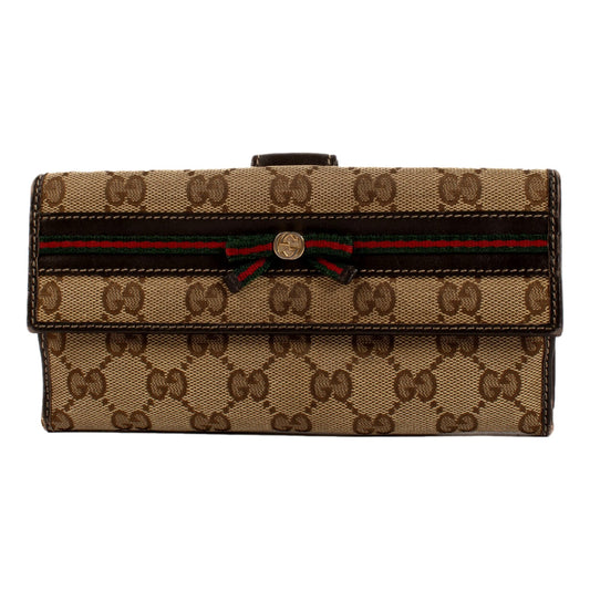 Gucci Mayfair Long Wallet in GG Canvas with Web Stripe Bow Detail