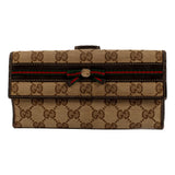 Gucci Mayfair Long Wallet in GG Canvas with Web Stripe Bow Detail