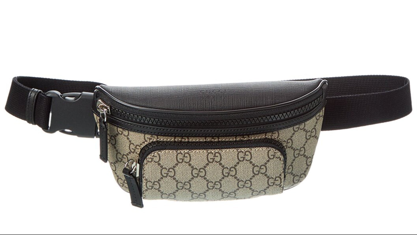 Gucci Mens Bag, GG Supreme Belt Bag, Shoulder Bag, Waist Pouch, Silver