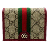 Gucci Ophidia Canvas Webstripe Burgundy Leather Bifold Snap Wallet