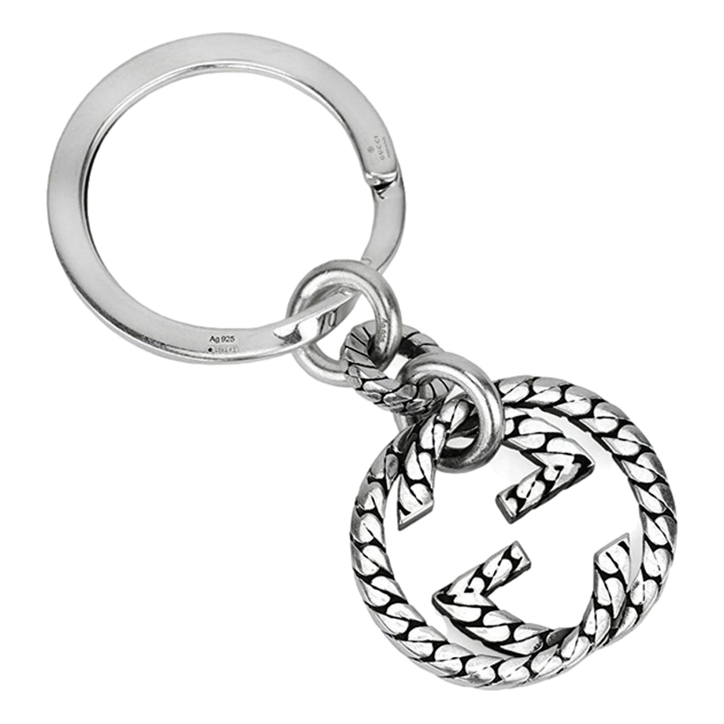 Gucci Signature GG Logo Sterling Silver Keychain Charm