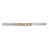 Gucci Silver Leather Belt with Metal Gold Logo Lettering Size 75
