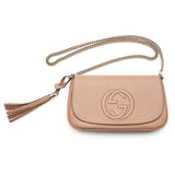 Gucci Soho Disco Beige GG Leather Tassel Chain Crossbody Flap Bag