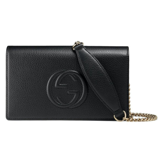 Gucci Soho Chain Wallet Crossbody Bag Black Leather Interlocking GG