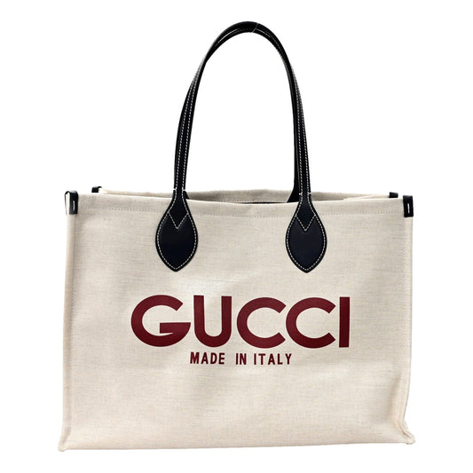 Gucci Logo Print Large Tote Bag Beige GG Supreme Canvas
