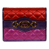 Gucci Zumi Nappa Trapunata Quilted Card Case Wallet Metallic Red Purple