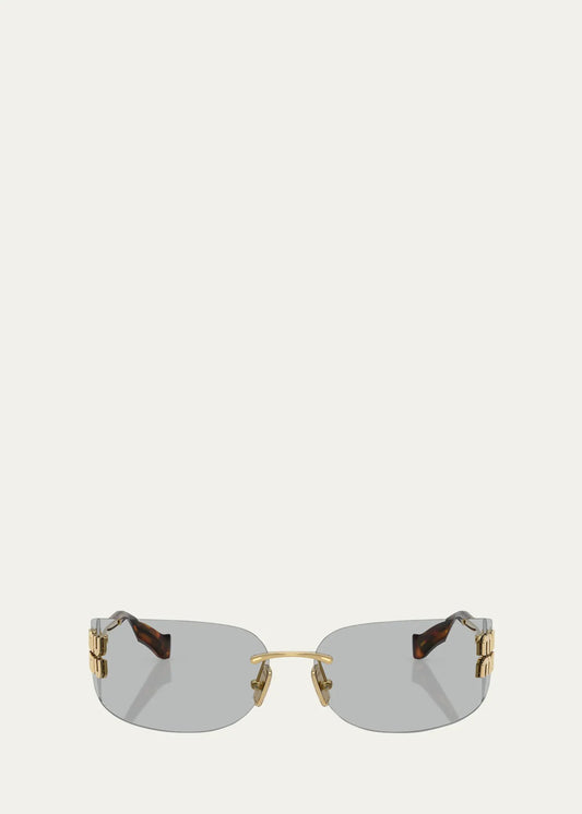 Rimless Logo Metal Rectangle Sunglasses