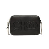 Jimmy Choo Balti Camera Crossbody Bag Black Embossed Leather Chain Strap