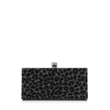 Jimmy Choo Celeste Black Devore Velvet Leopard Print Clutch Bag