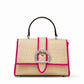 Jimmy Choo Cheri Crystal Medium Top Handle Bag Raffia Pink Leather Trim