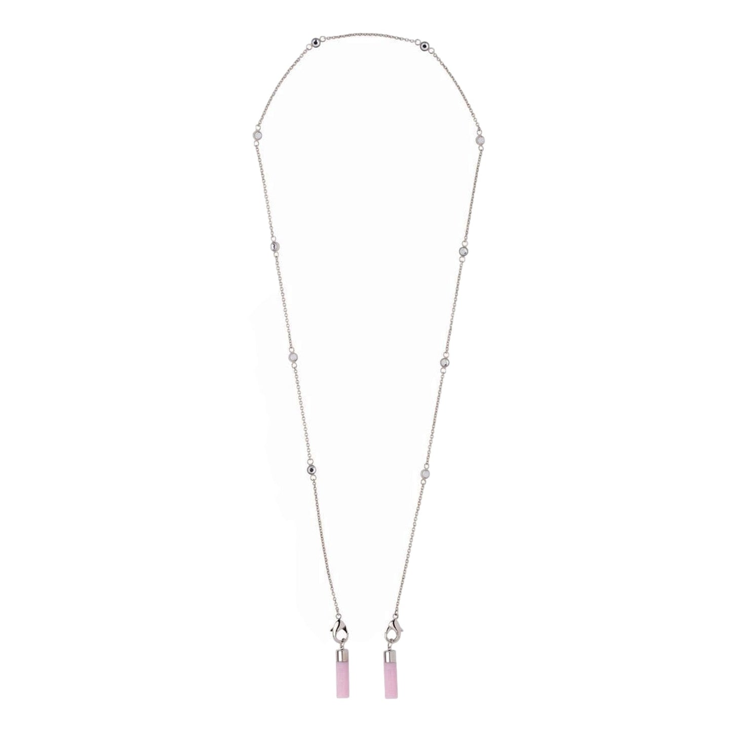 Miu Miu Crystal Pink AirPods Chain Necklace Silver Hardware