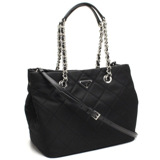Prada Quilted Tessuto Nylon Chain Shoulder Tote Bag Black