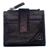 Prada Black Vitello Grain Leather Card Case Bifold Wallet with Zipper Coin Pouch