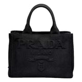 Prada Canapa Tote Handbag Canvas Embossed Lettering Logo Fabric Black