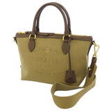 Prada Canvas Jacquard Logo Brown Leather Trim Small Satchel
