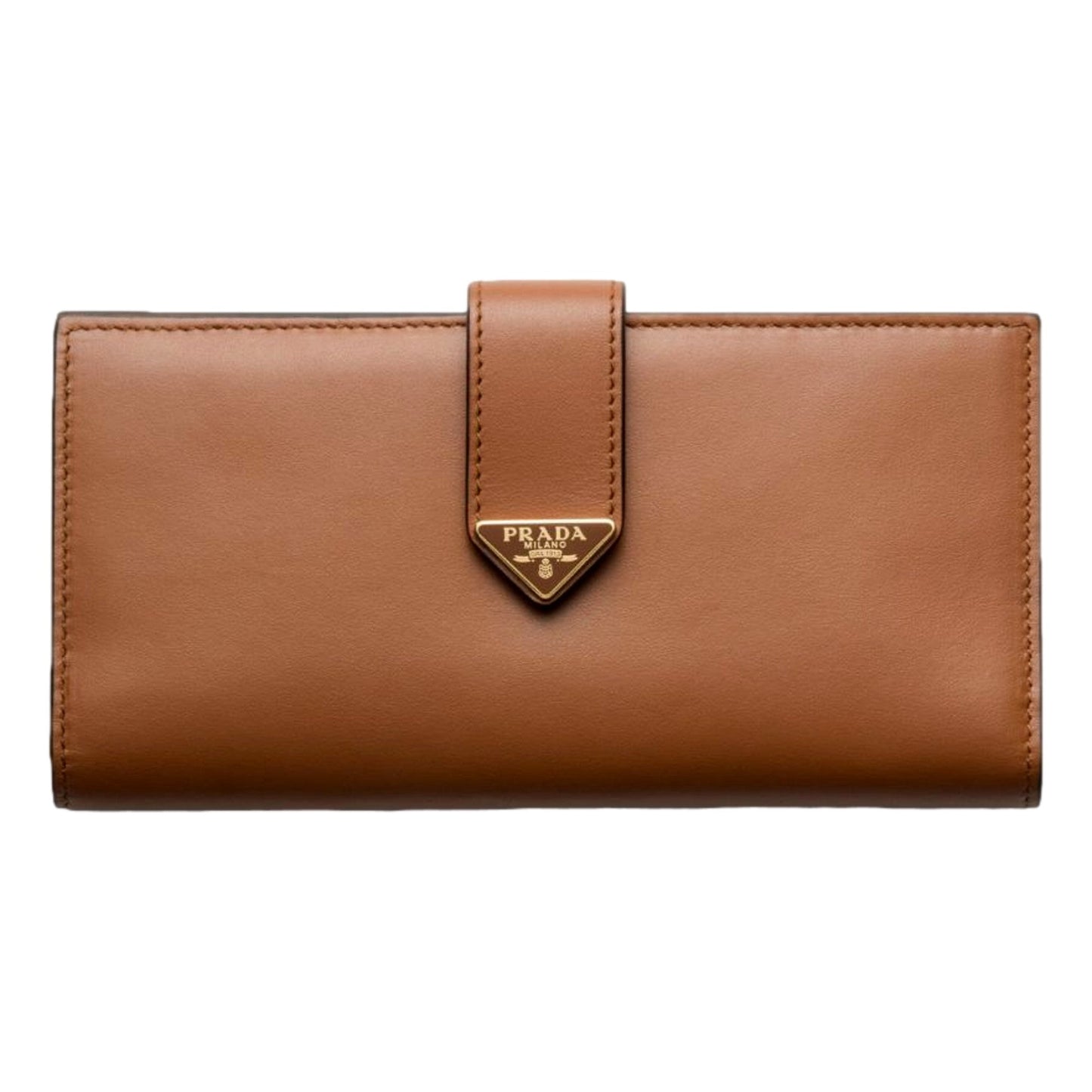 Prada City Smooth Calfskin Long Wallet in Cognac Brown